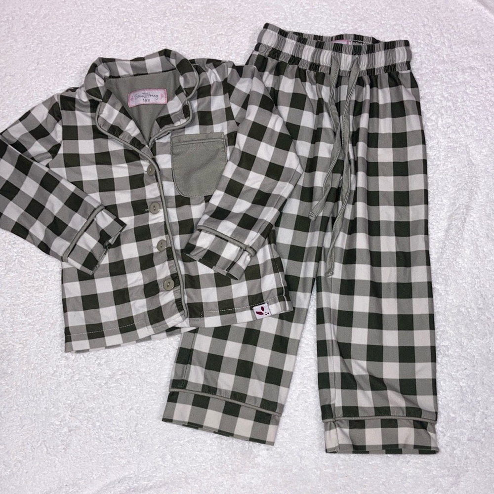 Sweet honey Buffalo check Grampa pajama set 18m